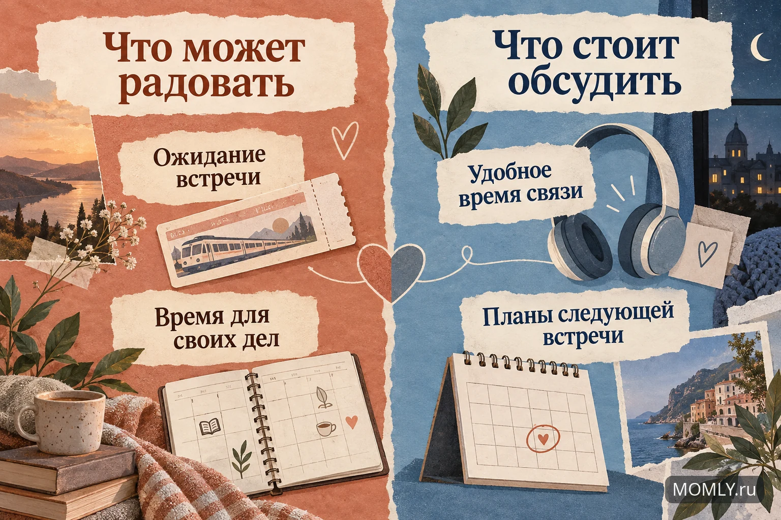 Карточка с возможными радостями и вопросами для обсуждения в отношениях на расстоянии