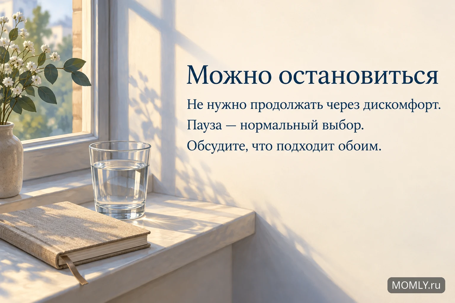 Карточка о праве остановиться, сделать паузу и обсудить комфорт с партнёром.