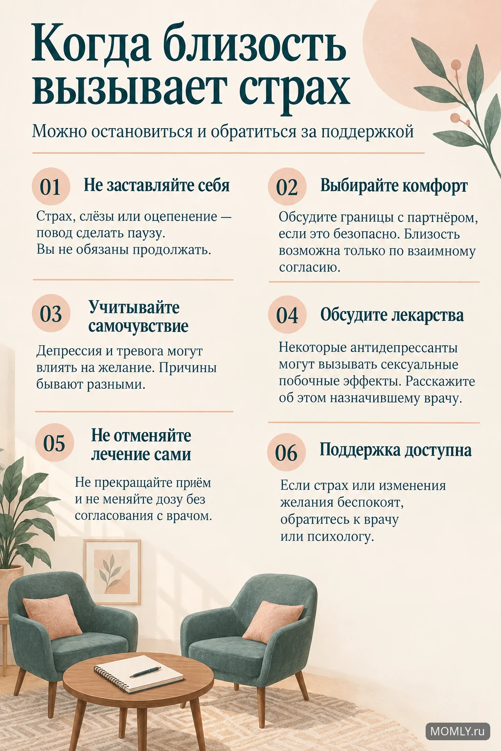 Когда близость вызывает страх: право остановиться, взаимное согласие, влияние самочувствия и лекарств, поддержка специалиста.